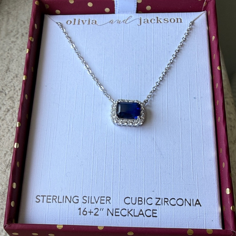 Olivia and Jackson Sterling Silver Necklace with Blue Cubic Zirconia